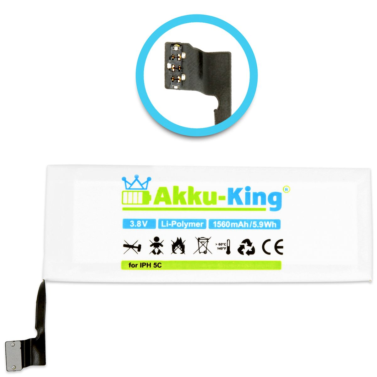 AKKU-KING Akku 5C Handy-Akku, iPhone Li-Polymer Volt, 1560mAh 3.8 mit kompatibel