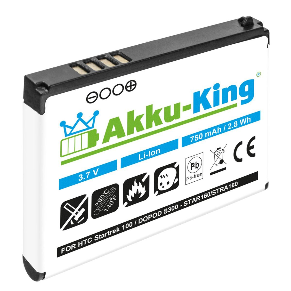 AKKU-KING Akku 3.7 Handy-Akku, mit 750mAh HTC STAR160 Volt, Li-Ion kompatibel