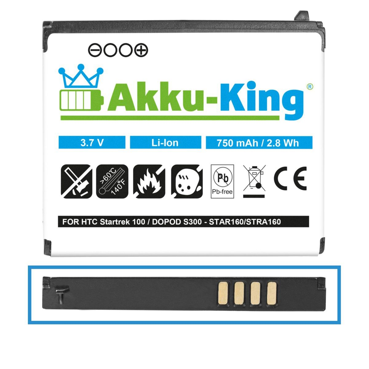 AKKU-KING Akku kompatibel mit STAR160 3.7 Volt, Handy-Akku, Li-Ion 750mAh HTC