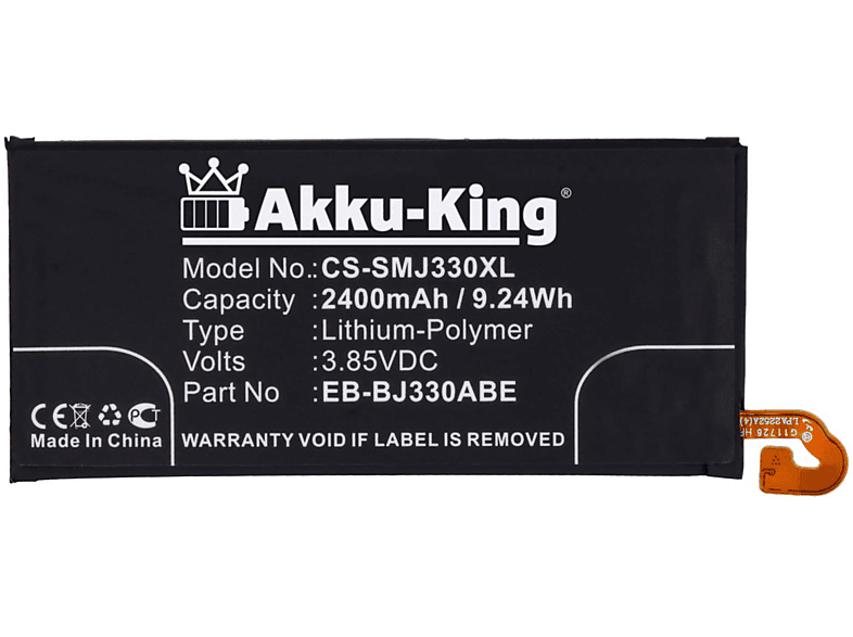 3.85 AKKU-KING Samsung mit 2400mAh Volt, EB-BJ330ABE kompatibel Li-Polymer Akku Handy-Akku,
