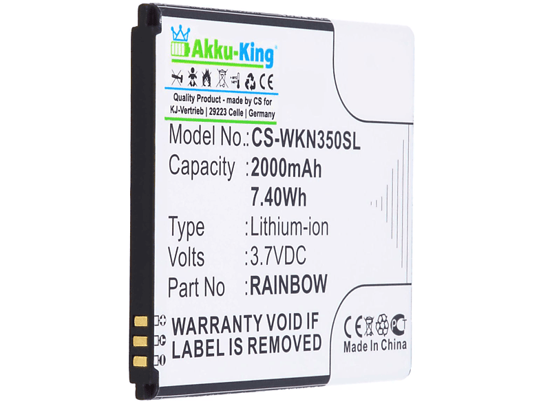 AKKU-KING Akku kompatibel mit Wiko Volt, 2000mAh Li-Ion Barry 3.7 Handy-Akku