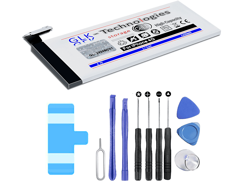 GLK-TECHNOLOGIES High Power Ersatz Akku Lithium-Ionen, Smartphone iPhone Werkzeug Volt, für Lithium-Ionen-Akku Battery 1430mAh Akku, Ersatz 4 1430mAh inkl. 3.8