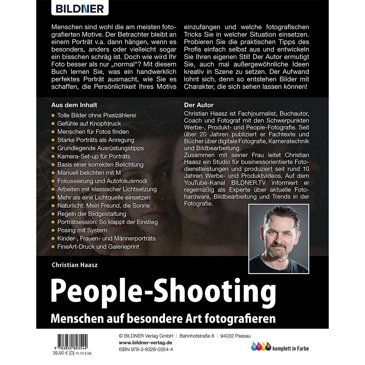 Buchcover: 'People-Shooting'. Porträt eines Mannes. Text auf Deutsch. Fotograf Christian Haas.