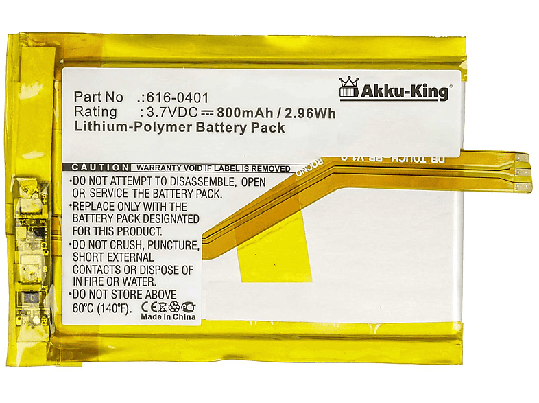 800mAh kompatibel mit Akku Geräte-Akku, Li-Polymer Volt, 3.7 616-0401 AKKU-KING Apple