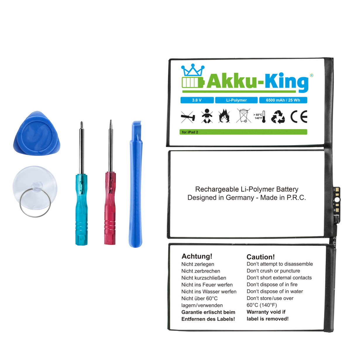 Akku Li-Polymer Volt, mit AKKU-KING Geräte-Akku, 6500mAh 616-0559 kompatibel Apple 3.8