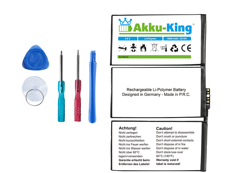Apple Akku 3.8 Volt, kompatibel 616-0559 mit AKKU-KING 6500mAh Li-Polymer Geräte-Akku,