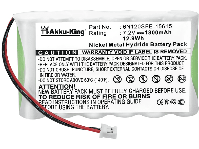AKKU-KING Akku kompatibel mit Ingenico 6N120SFE Ni-MH Geräte-Akku, 7.2 Volt, 1800mAh