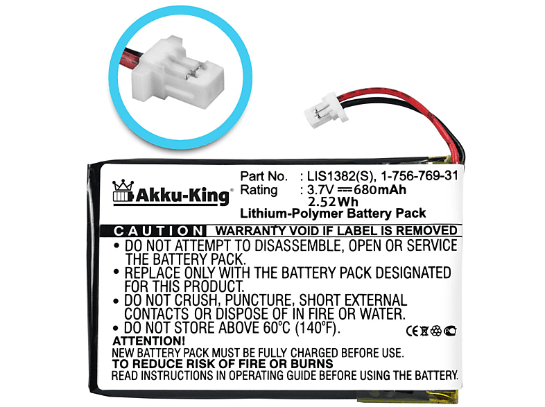 AKKU-KING Akku kompatibel mit Sony LIS1382 Li-Polymer Geräte-Akku, 3.7 Volt, 680mAh