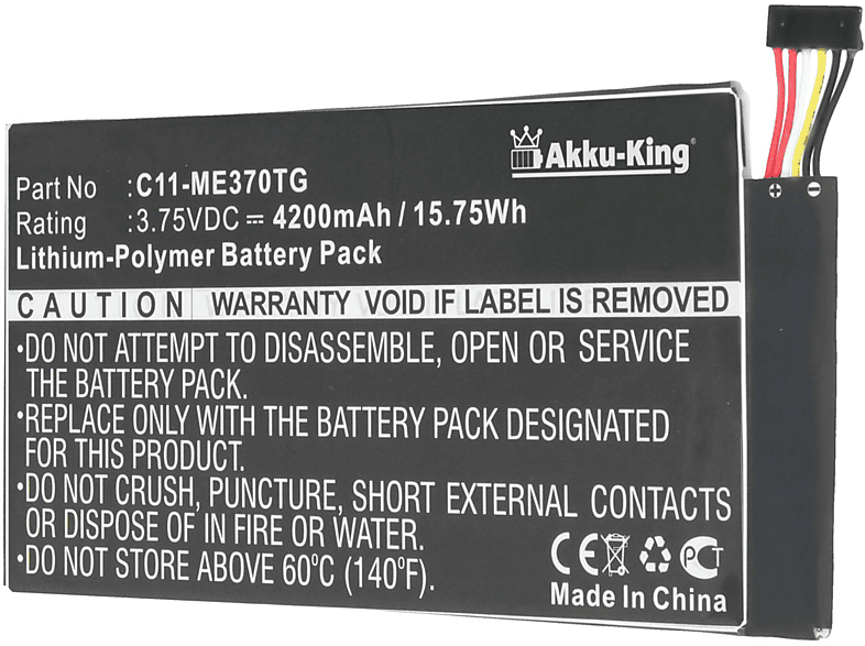 AKKU-KING Akku kompatibel mit Asus Volt, Li-Polymer 2.4 Geräte-Akku, C11-ME370TG 4200mAh