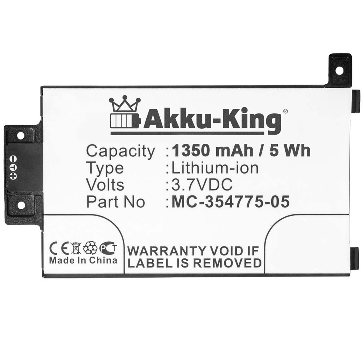 AKKU-KING Akku MC-354775-05 Amazon 3.7 mit kompatibel Li-Ion 1350mAh Geräte-Akku, Volt