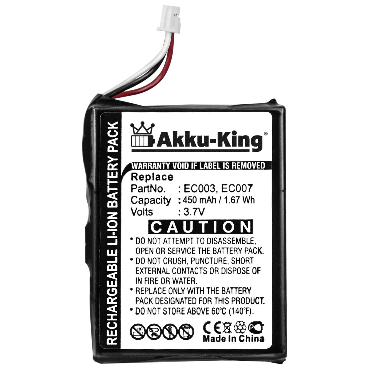 Akku Li-Ion Apple kompatibel Volt, mit 3.7 EC003 AKKU-KING 450mAh Geräte-Akku,