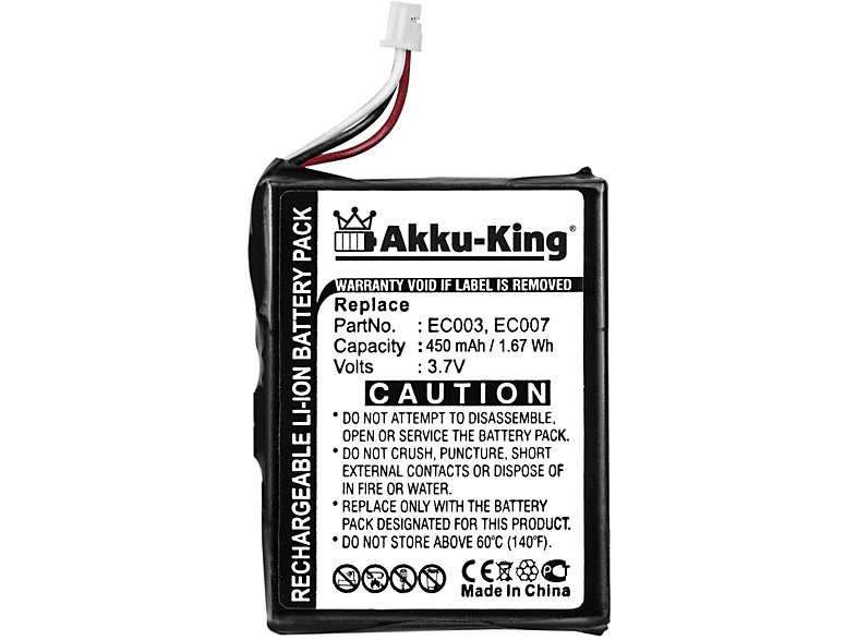 Akku Li-Ion Apple kompatibel Volt, mit 3.7 EC003 AKKU-KING 450mAh Geräte-Akku,