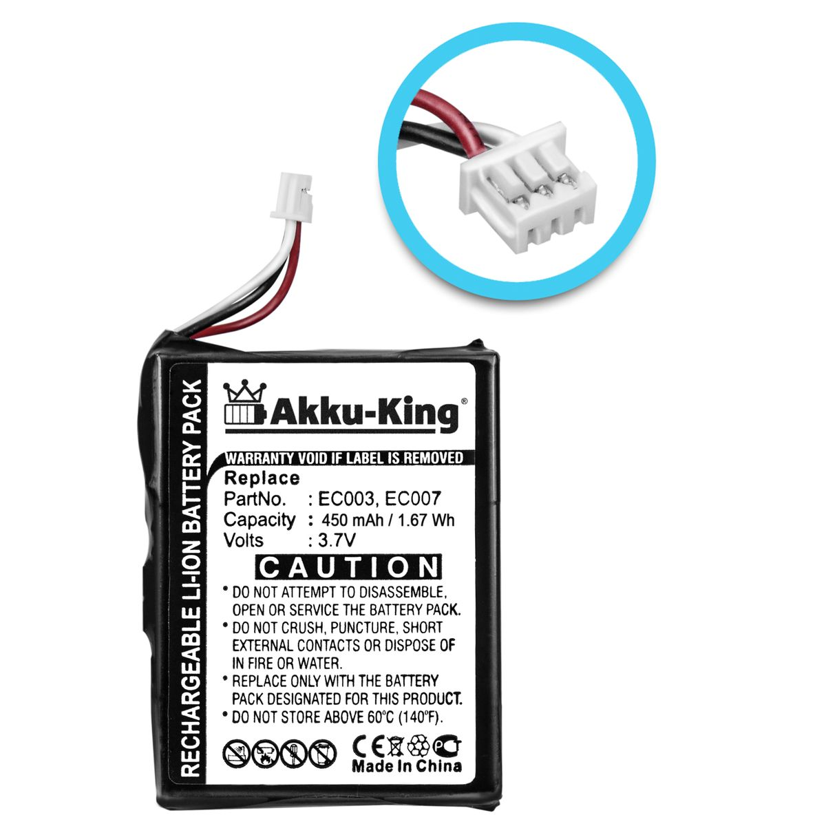 450mAh 3.7 AKKU-KING Li-Ion mit Geräte-Akku, Apple EC003 Akku kompatibel Volt,