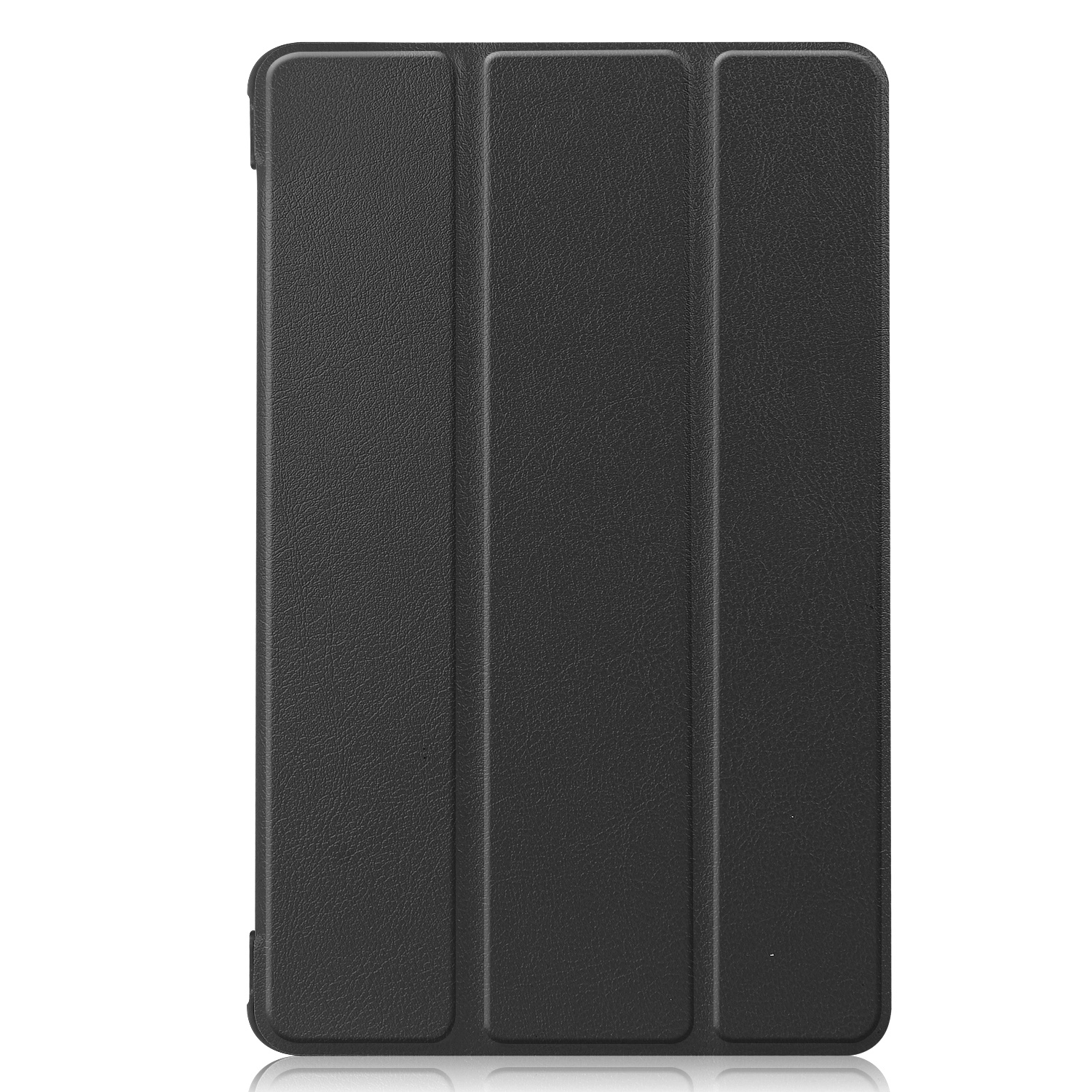 Schwarze Tablet-Hülle mit glatter, strukturierter Oberfläche auf weißem Hintergrund.