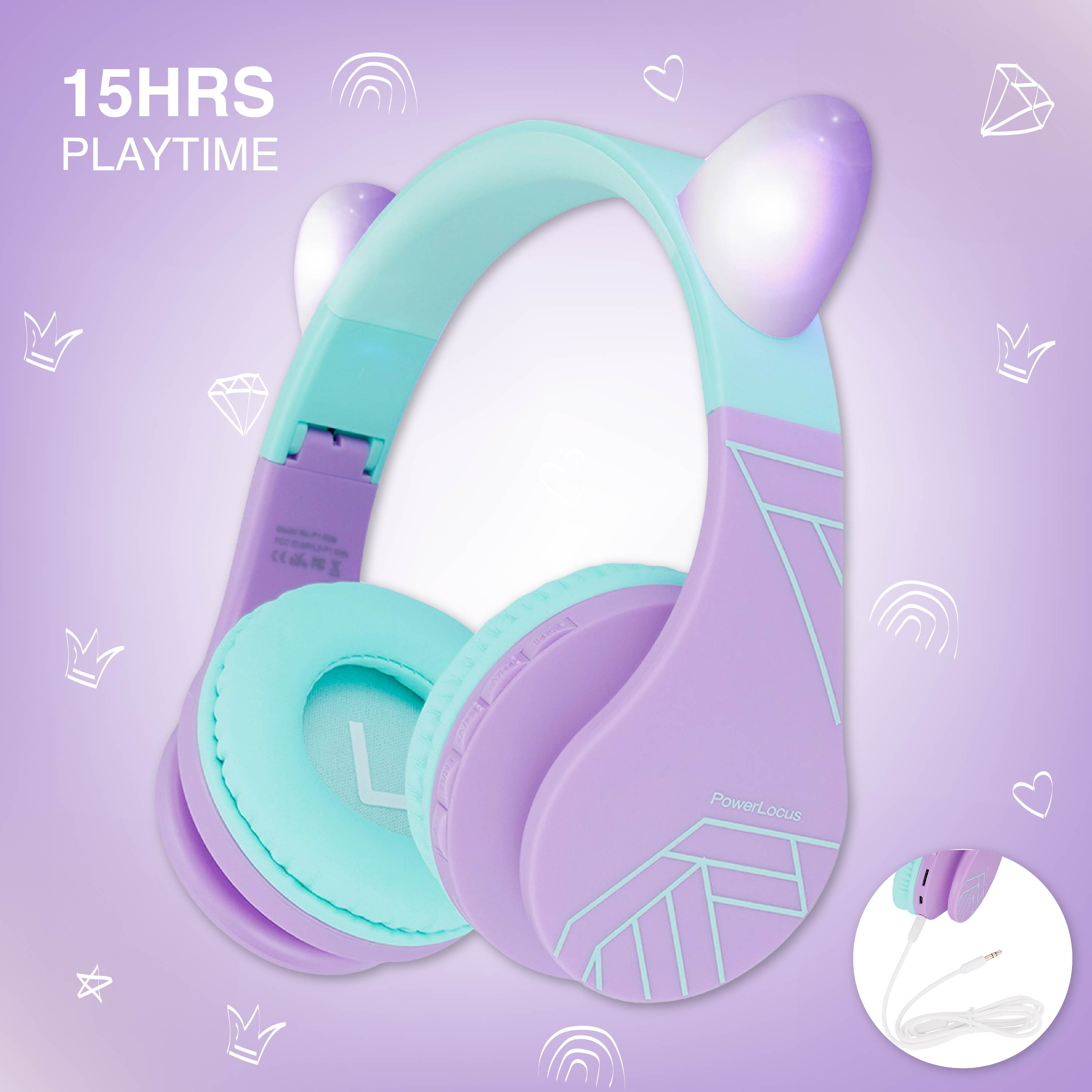 POWERLOCUS P1 für Kinder, Kopfhörer Over-ear Teal/Lila Bluetooth