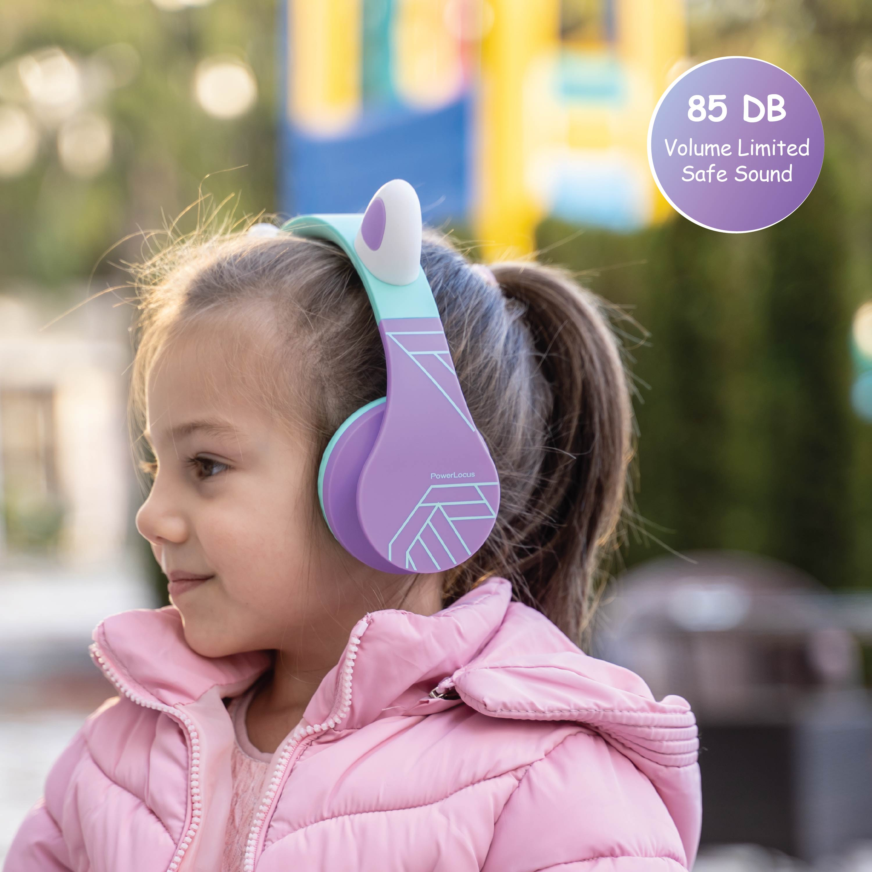 POWERLOCUS P1 Kopfhörer Kinder, Teal/Lila Bluetooth für Over-ear