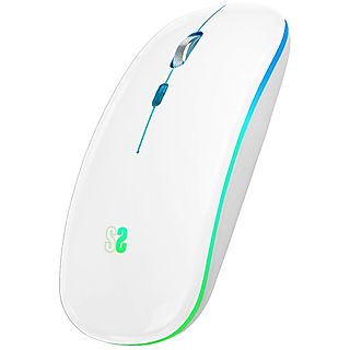 Ratón Óptico Wireless - SUBBLIM Led Dual Flat Mouse, Inalámbrica, Blanco