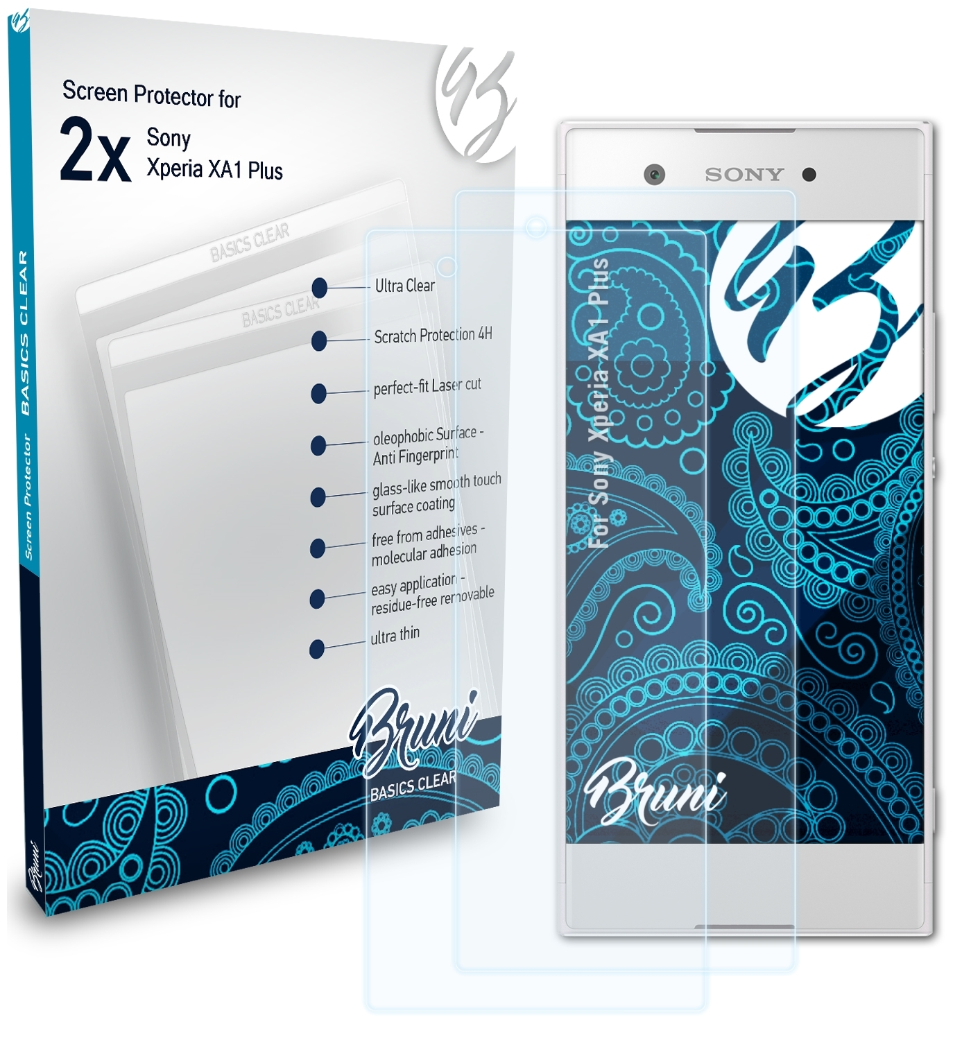 BRUNI 2x Basics-Clear XA1 Sony Xperia Schutzfolie(für Plus)