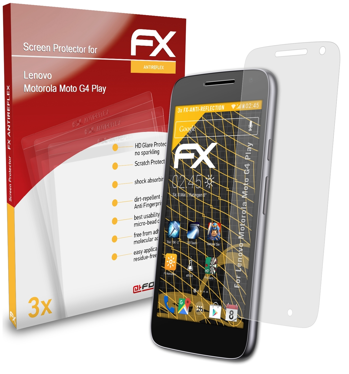 Lenovo Motorola Moto G4 Play) 3x Displayschutz(für ATFOLIX FX-Antireflex