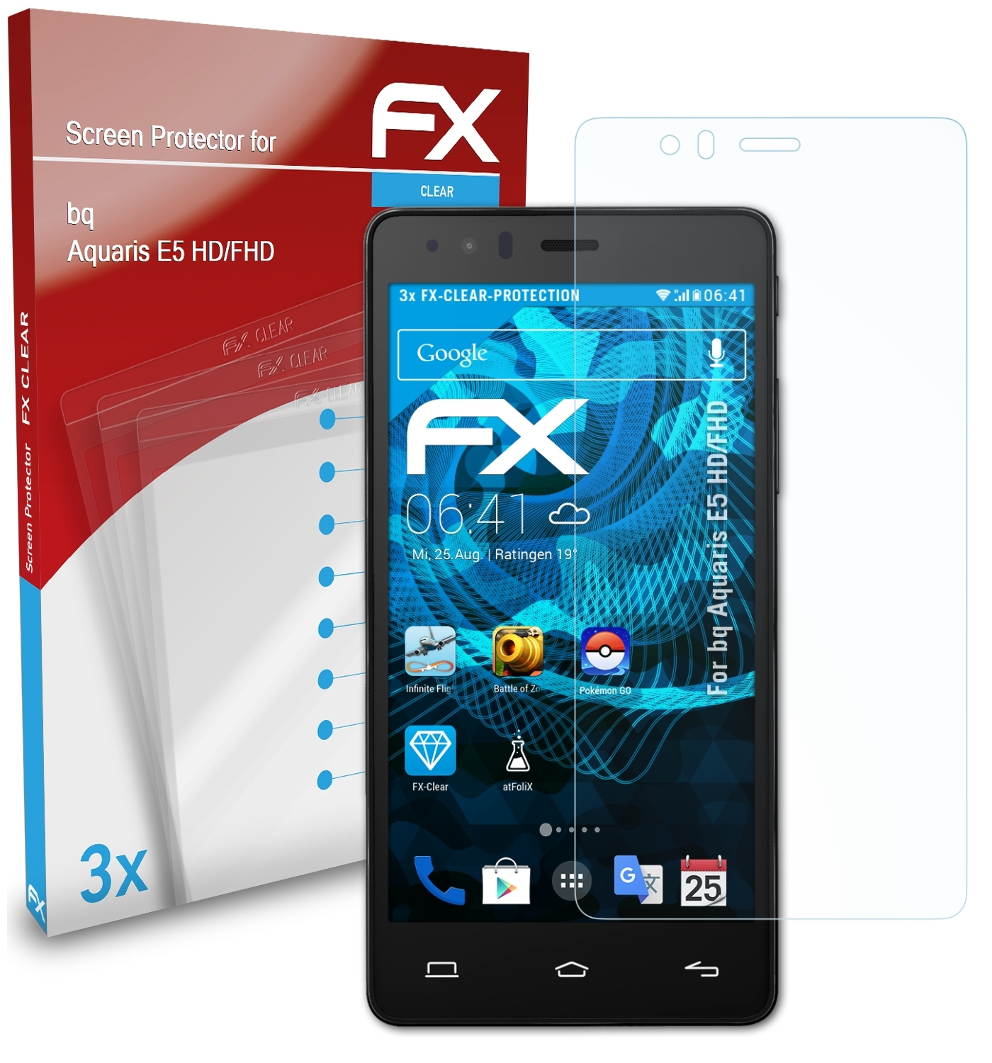 ATFOLIX 3x FX-Clear Displayschutz(für Aquaris HD/FHD) bq E5