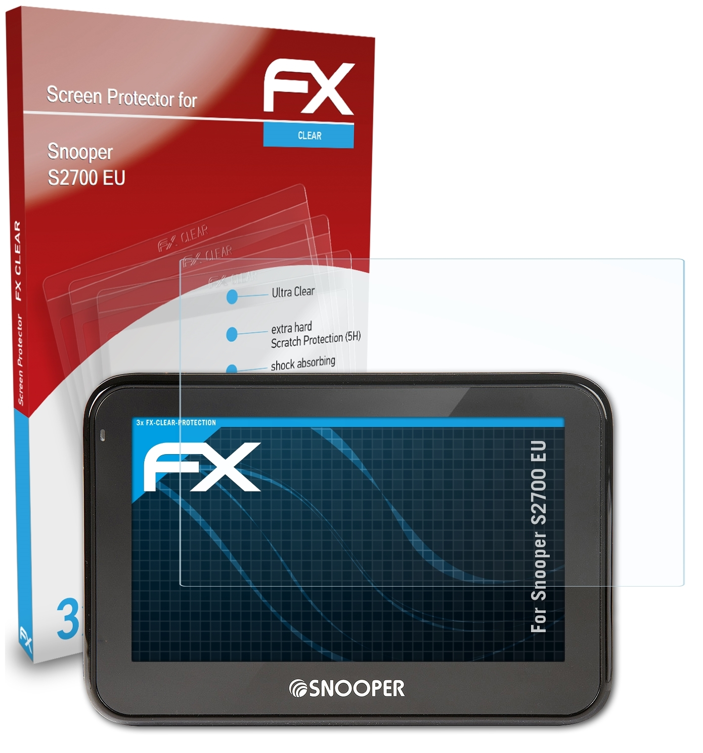 3x EU) Displayschutz(für Snooper FX-Clear S2700 ATFOLIX