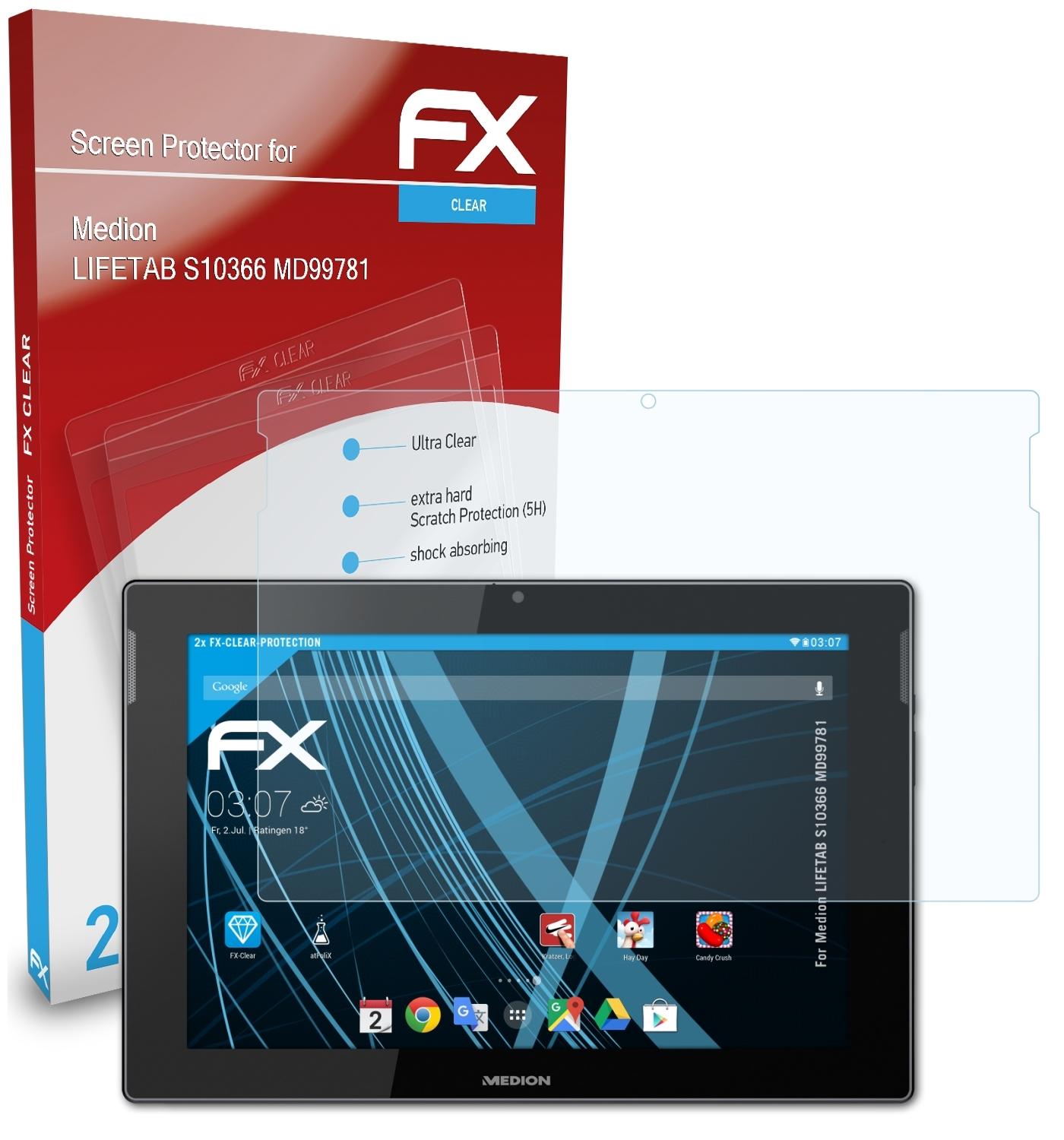 S10366 2x LIFETAB Medion ATFOLIX Displayschutz(für FX-Clear (MD99781))