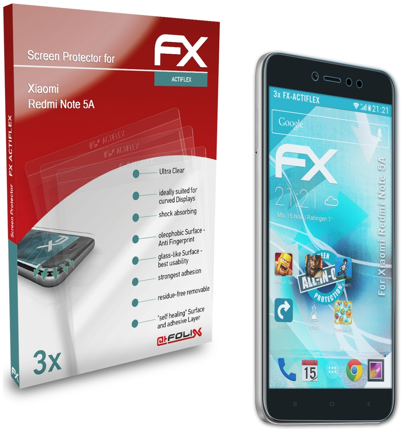 Xiaomi 5A) Redmi Note 3x FX-ActiFleX Displayschutz(für ATFOLIX