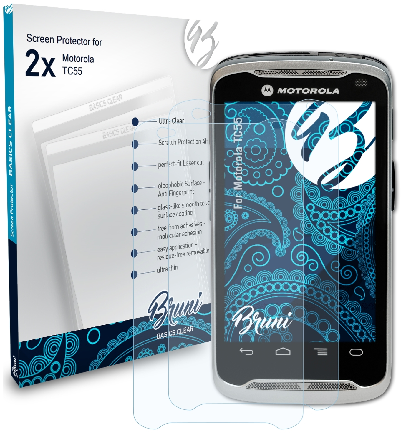 BRUNI 2x Basics-Clear Schutzfolie(für Motorola TC55)