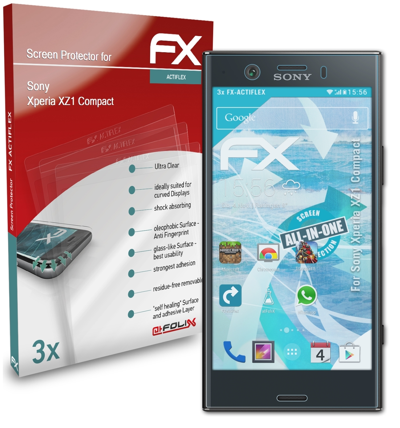 ATFOLIX 3x FX-ActiFleX Displayschutz(für Xperia XZ1 Compact) Sony