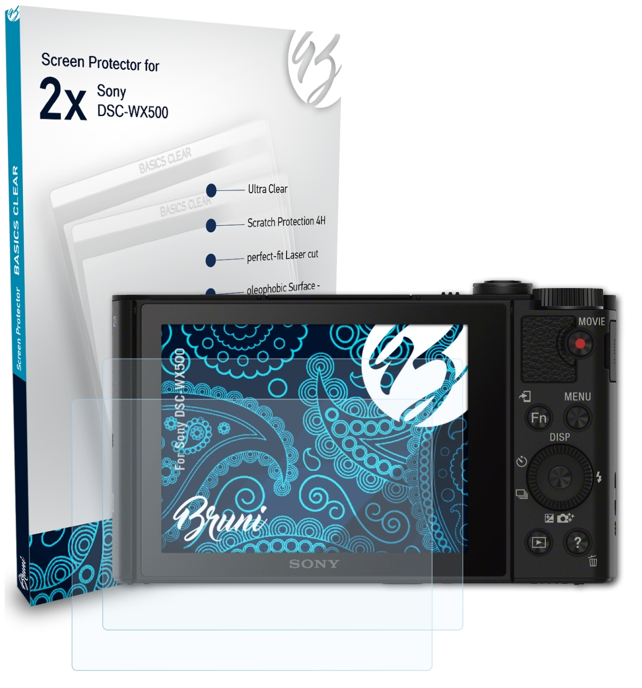 Basics-Clear BRUNI DSC-WX500) 2x Schutzfolie(für Sony