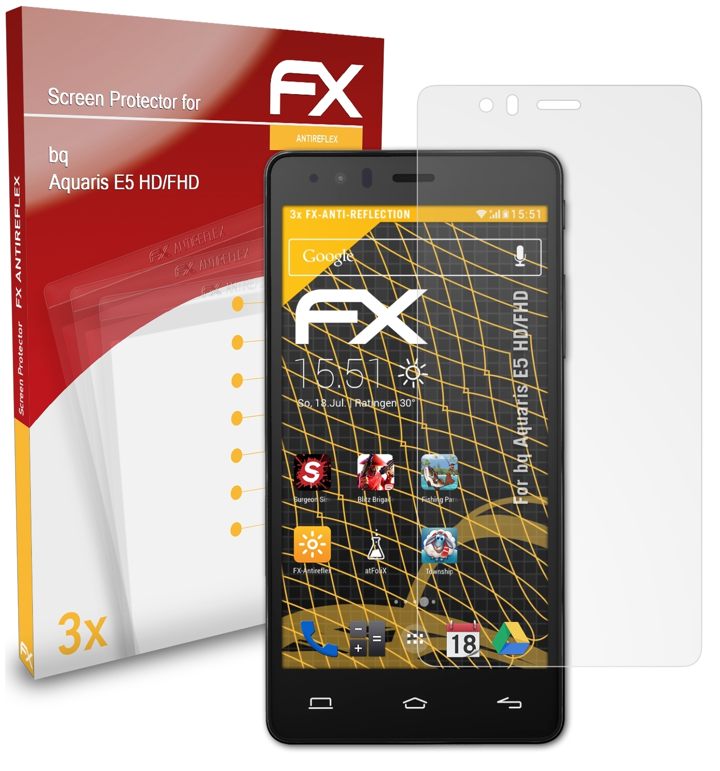 ATFOLIX 3x FX-Antireflex HD/FHD) E5 Aquaris bq Displayschutz(für