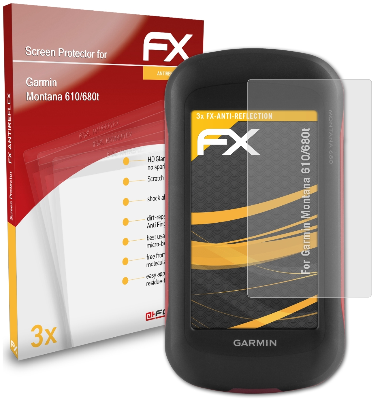 ATFOLIX 3x FX-Antireflex Displayschutz(für Montana 610/680t) Garmin