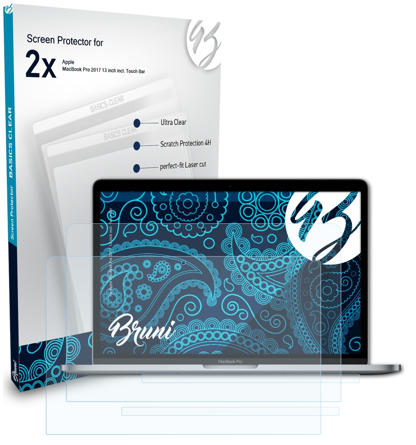 BRUNI 2x Basics-Clear Schutzfolie(für Apple inch 2017 Bar)) (incl. MacBook Pro Touch 13
