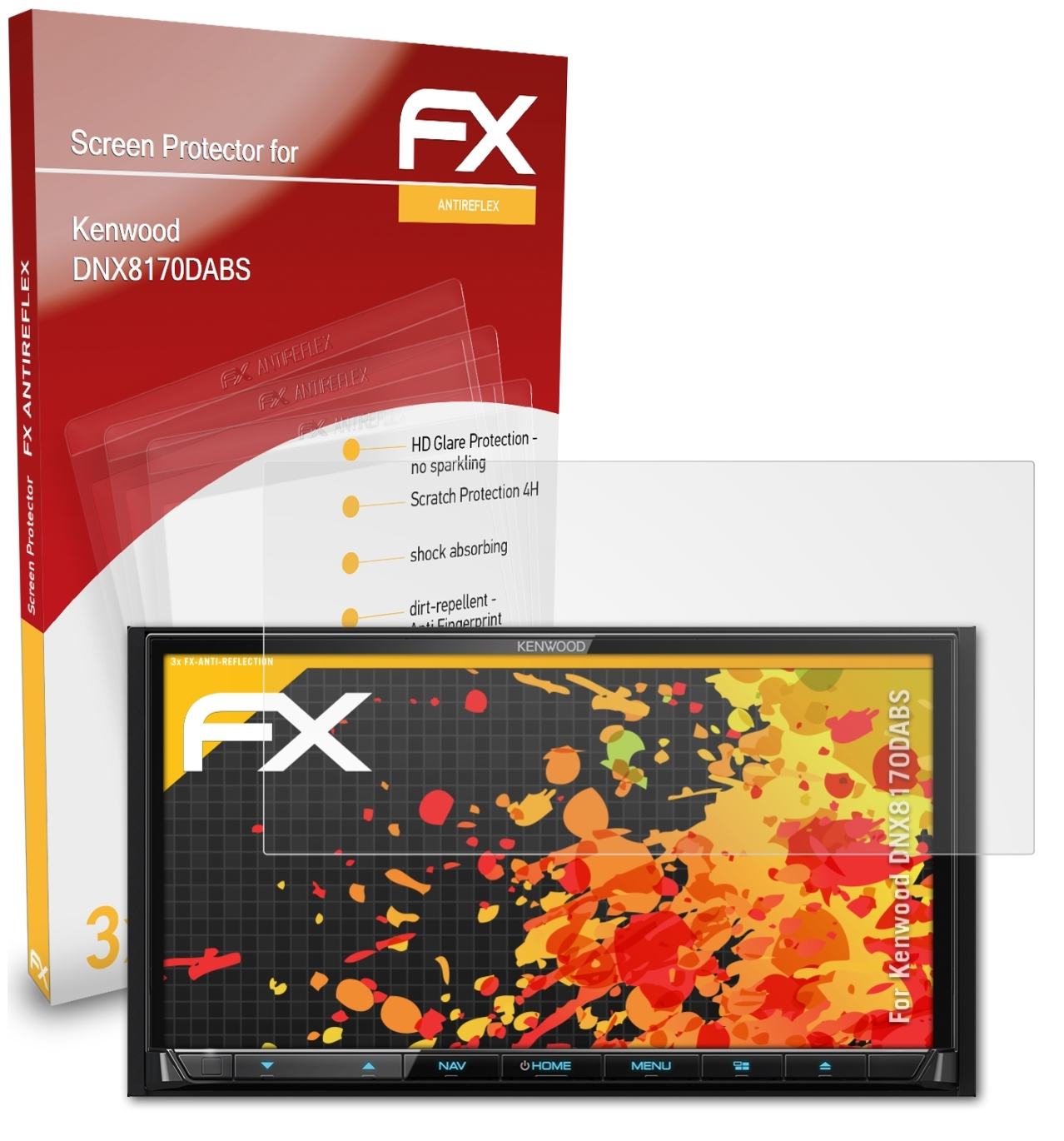 ATFOLIX 3x FX-Antireflex Kenwood Displayschutz(für DNX8170DABS)