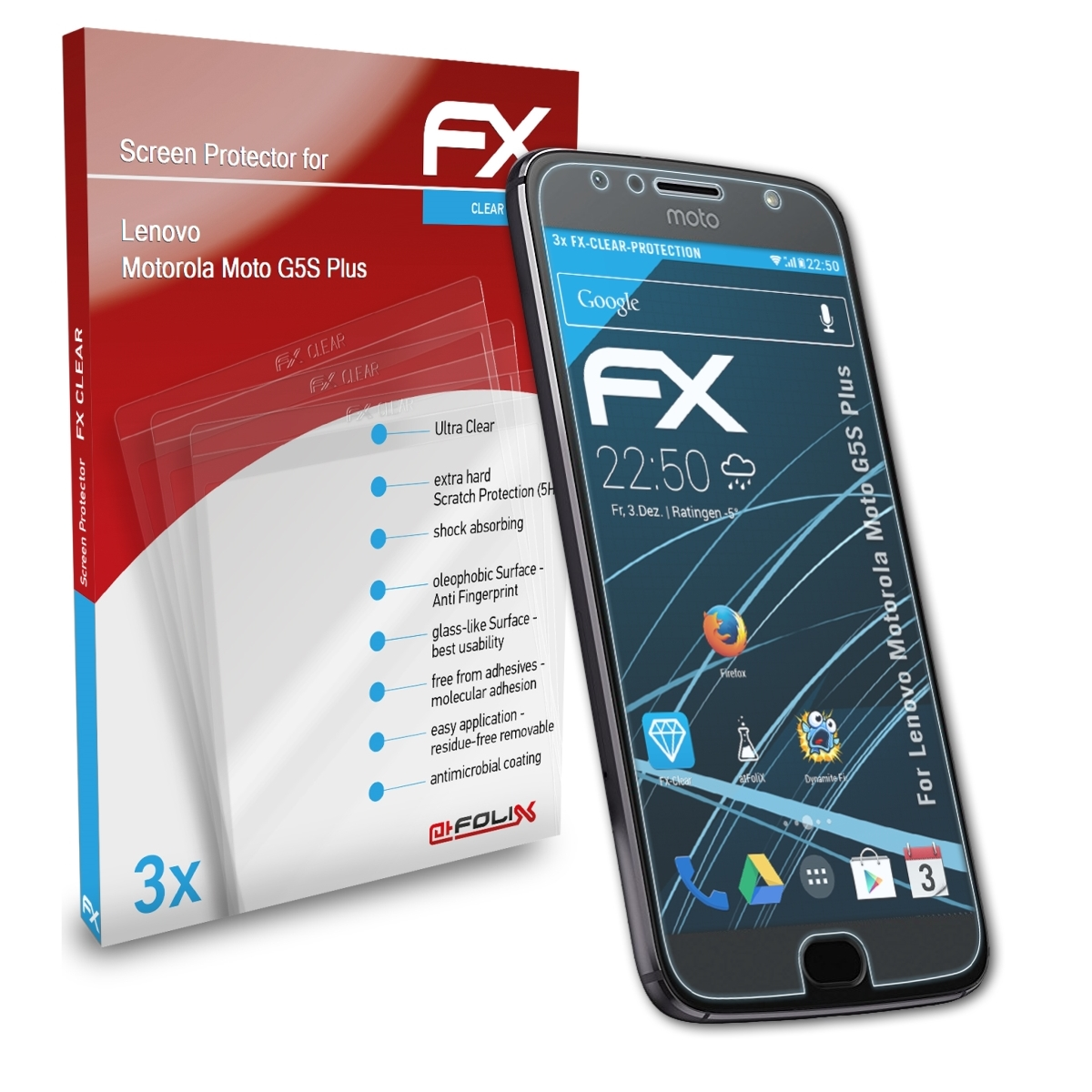 ATFOLIX 3x FX-Clear Plus) Displayschutz(für Lenovo G5S Moto Motorola