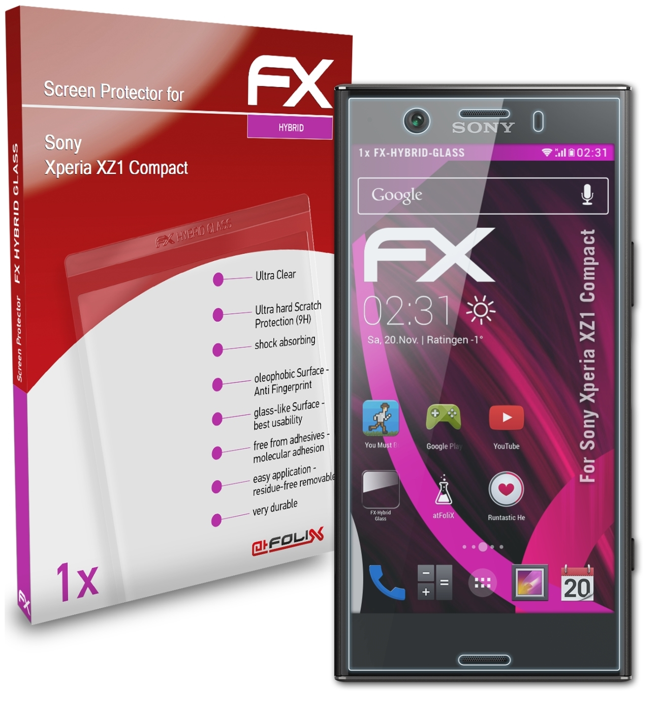ATFOLIX FX-Hybrid-Glass Schutzglas(für Sony Xperia Compact) XZ1