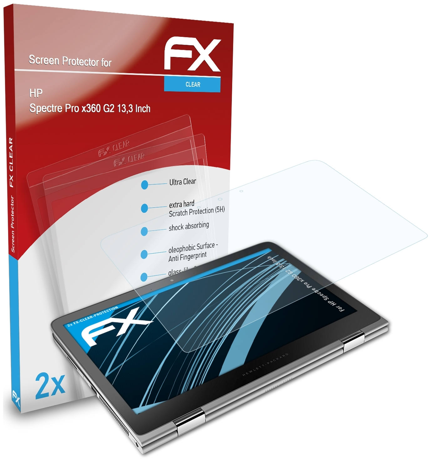 ATFOLIX 2x FX-Clear Displayschutz(für G2 Pro Inch)) x360 HP (13,3 Spectre