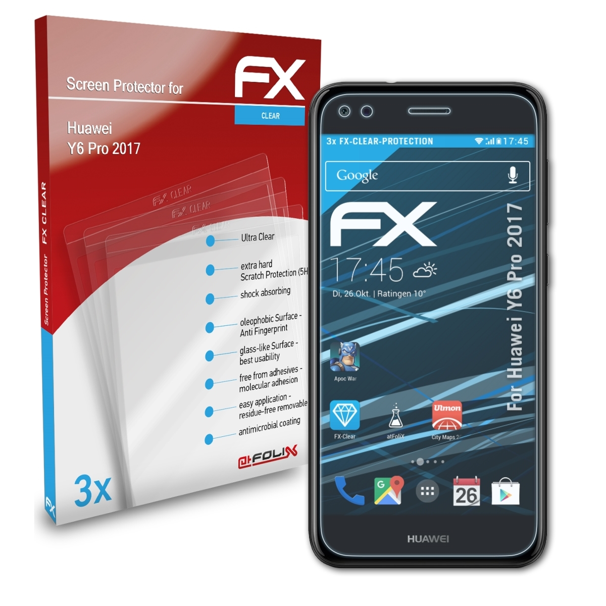 Huawei FX-Clear Y6 3x ATFOLIX Displayschutz(für Pro 2017)
