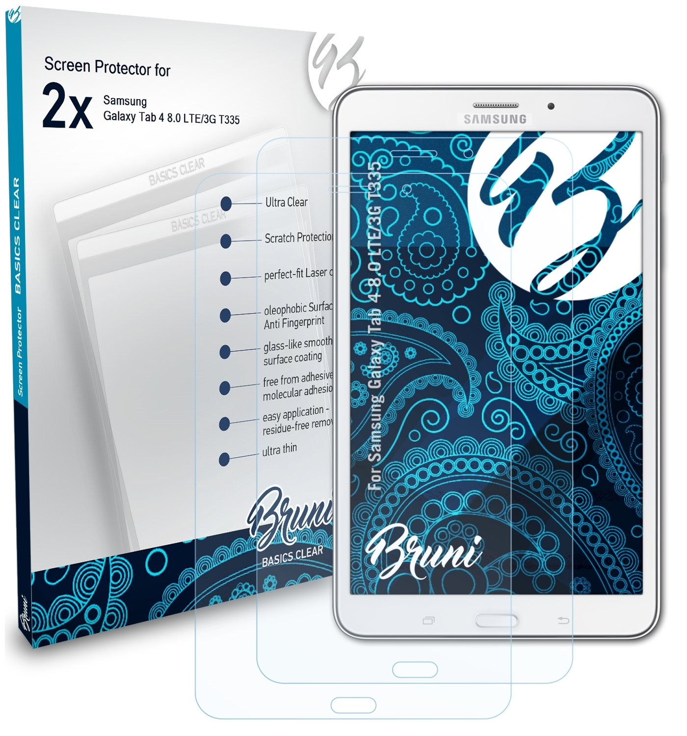 4 T335)) BRUNI 2x Schutzfolie(für (LTE/3G Galaxy Tab Samsung Basics-Clear 8.0
