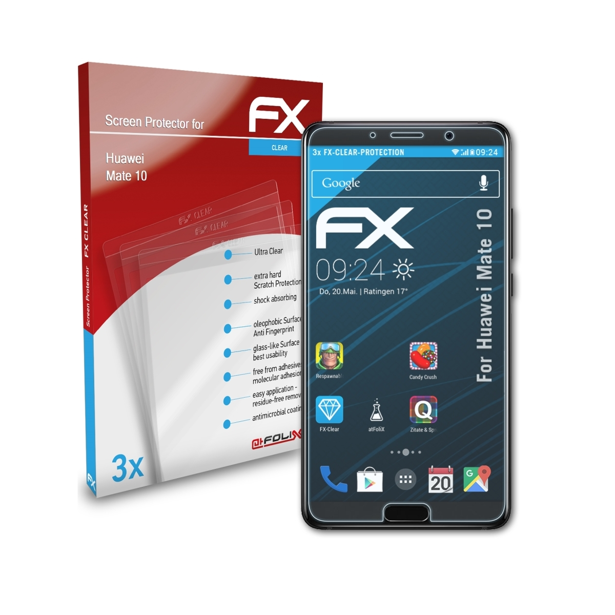 ATFOLIX 3x Displayschutz(für 10) Huawei FX-Clear Mate