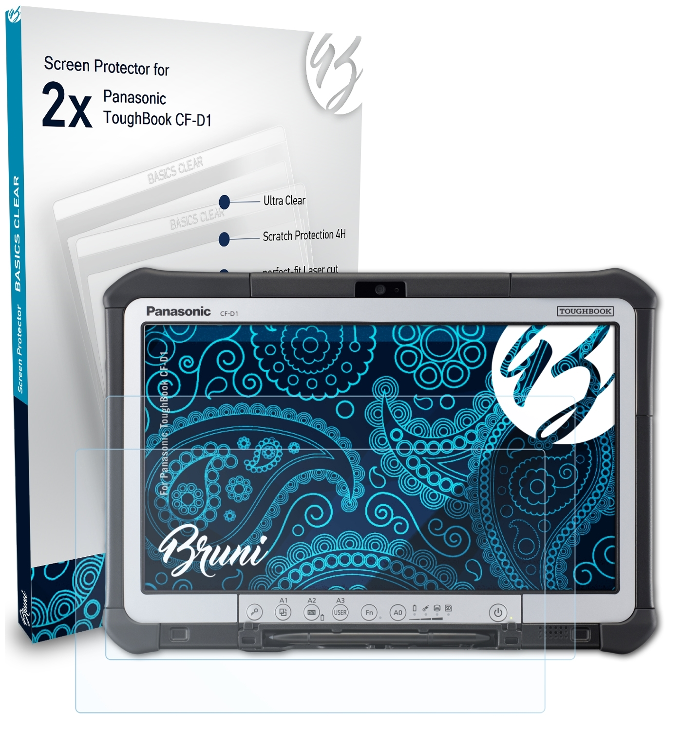 2x Schutzfolie(für Panasonic CF-D1) ToughBook Basics-Clear BRUNI