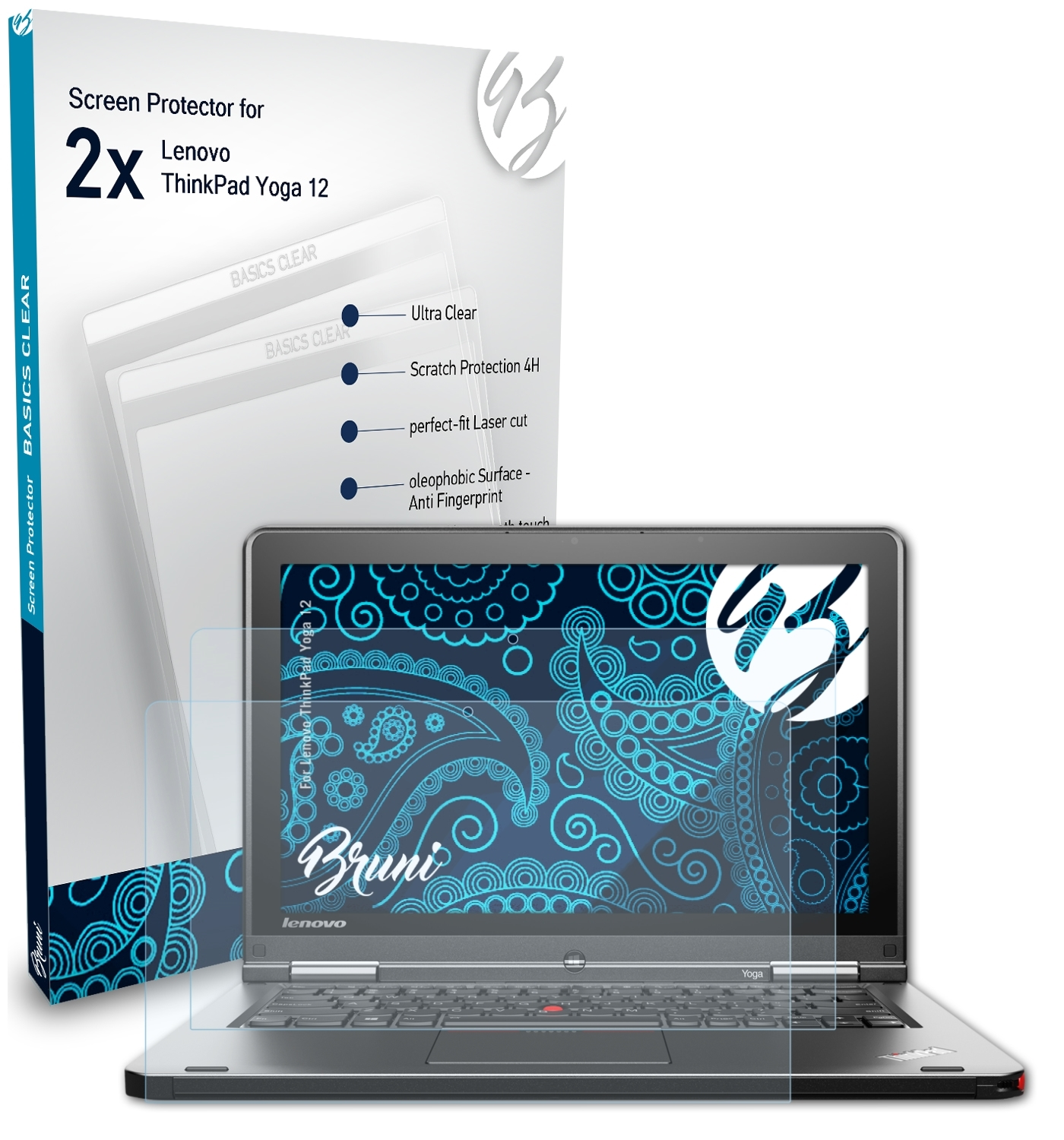 BRUNI 2x Basics-Clear Schutzfolie(für Lenovo 12) Yoga ThinkPad