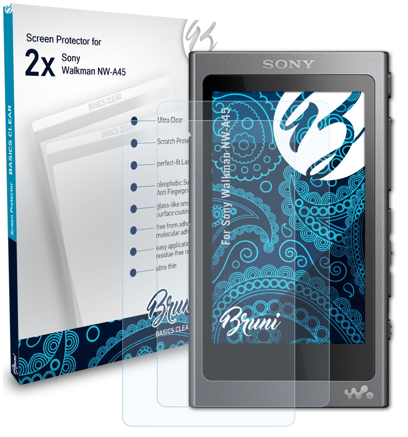Schutzfolie(für BRUNI Walkman Basics-Clear 2x Sony NW-A45)