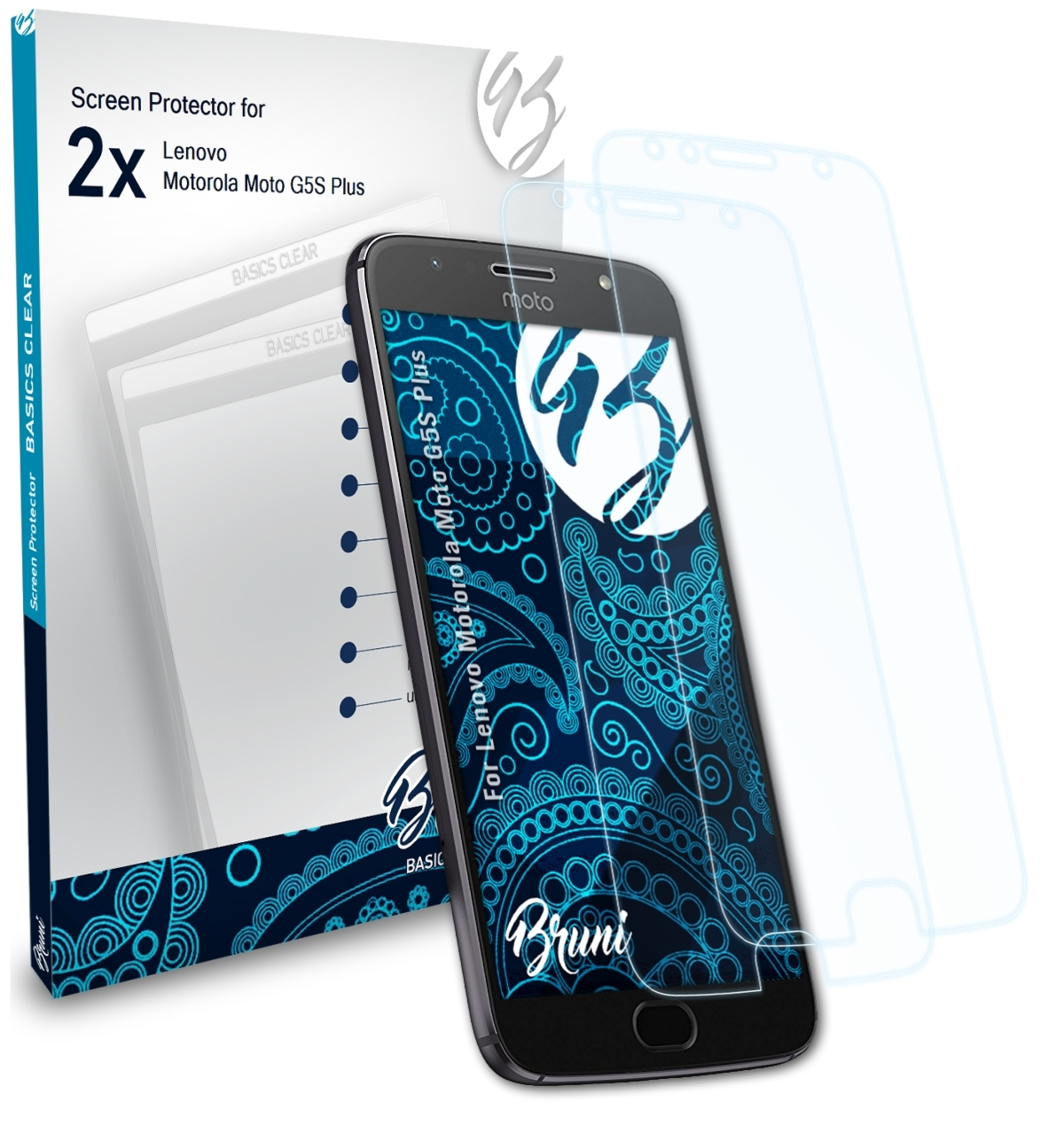 BRUNI 2x Basics-Clear Schutzfolie(für Plus) Moto G5S Motorola Lenovo