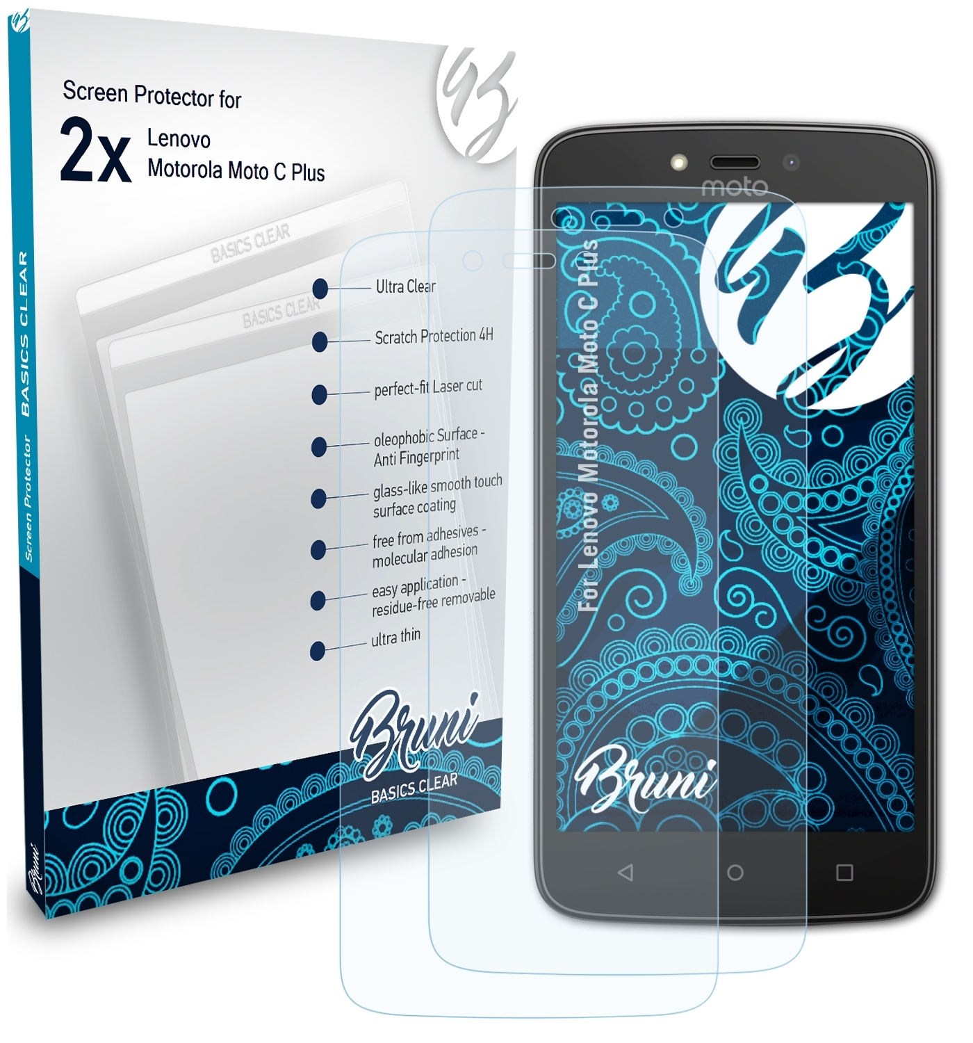 BRUNI 2x Basics-Clear Schutzfolie(für C Motorola Lenovo Moto Plus)