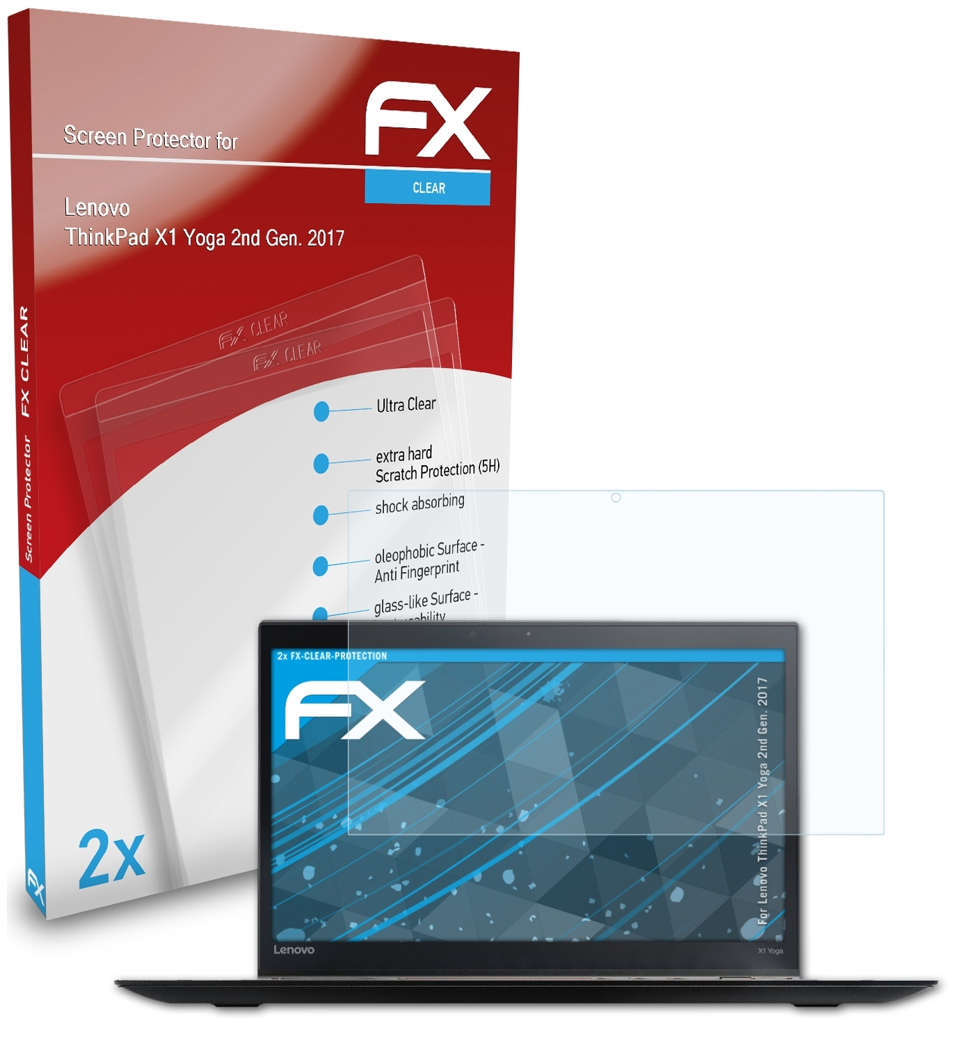 X1 ATFOLIX (2nd FX-Clear ThinkPad Displayschutz(für 2017)) 2x Yoga Lenovo Gen.