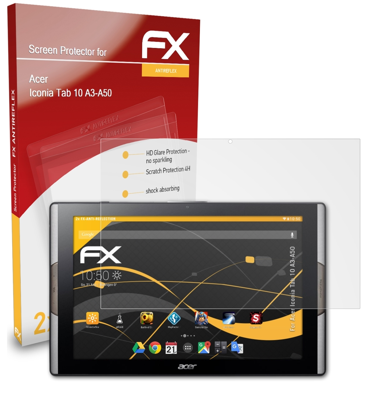 (A3-A50)) Displayschutz(für FX-Antireflex ATFOLIX 10 2x Acer Iconia Tab