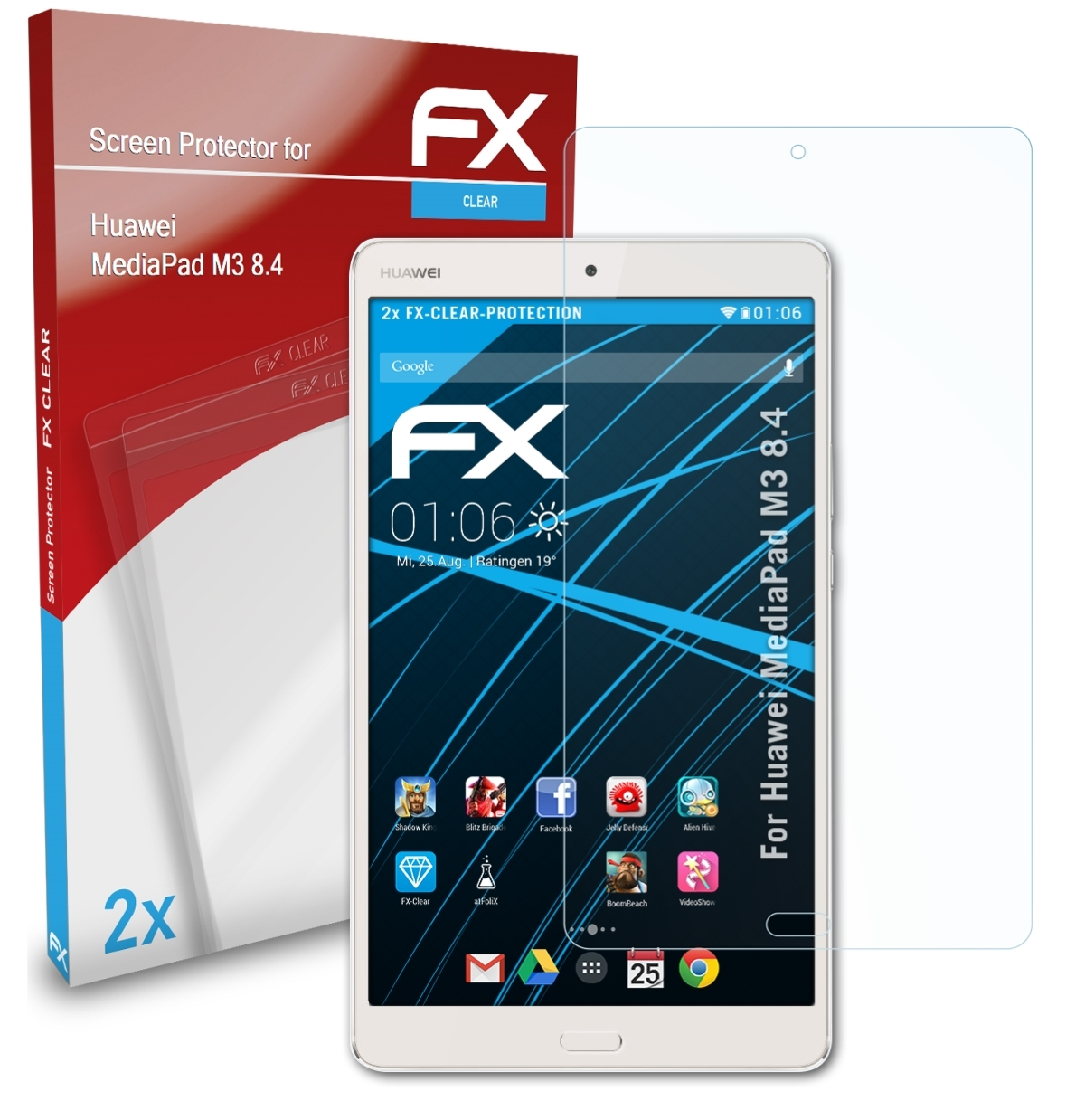 2x Displayschutz(für MediaPad Huawei M3 FX-Clear 8.4) ATFOLIX