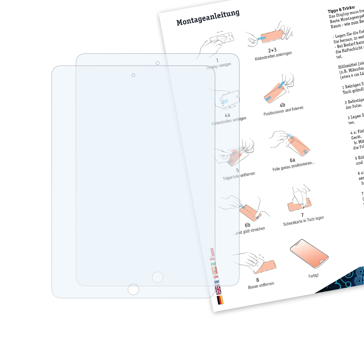 2x Pro iPad BRUNI Basics-Clear Schutzfolie(für 9,7) Apple
