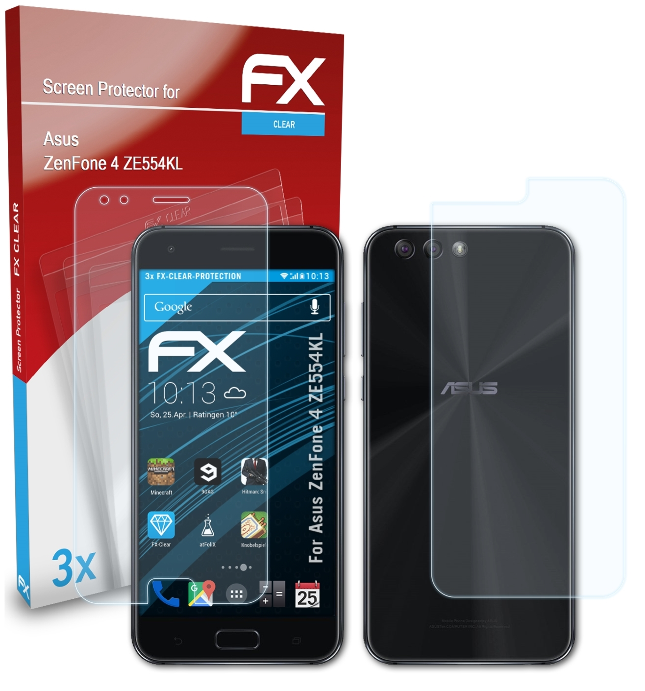 ATFOLIX 3x ZenFone Asus Displayschutz(für 4 (ZE554KL)) FX-Clear